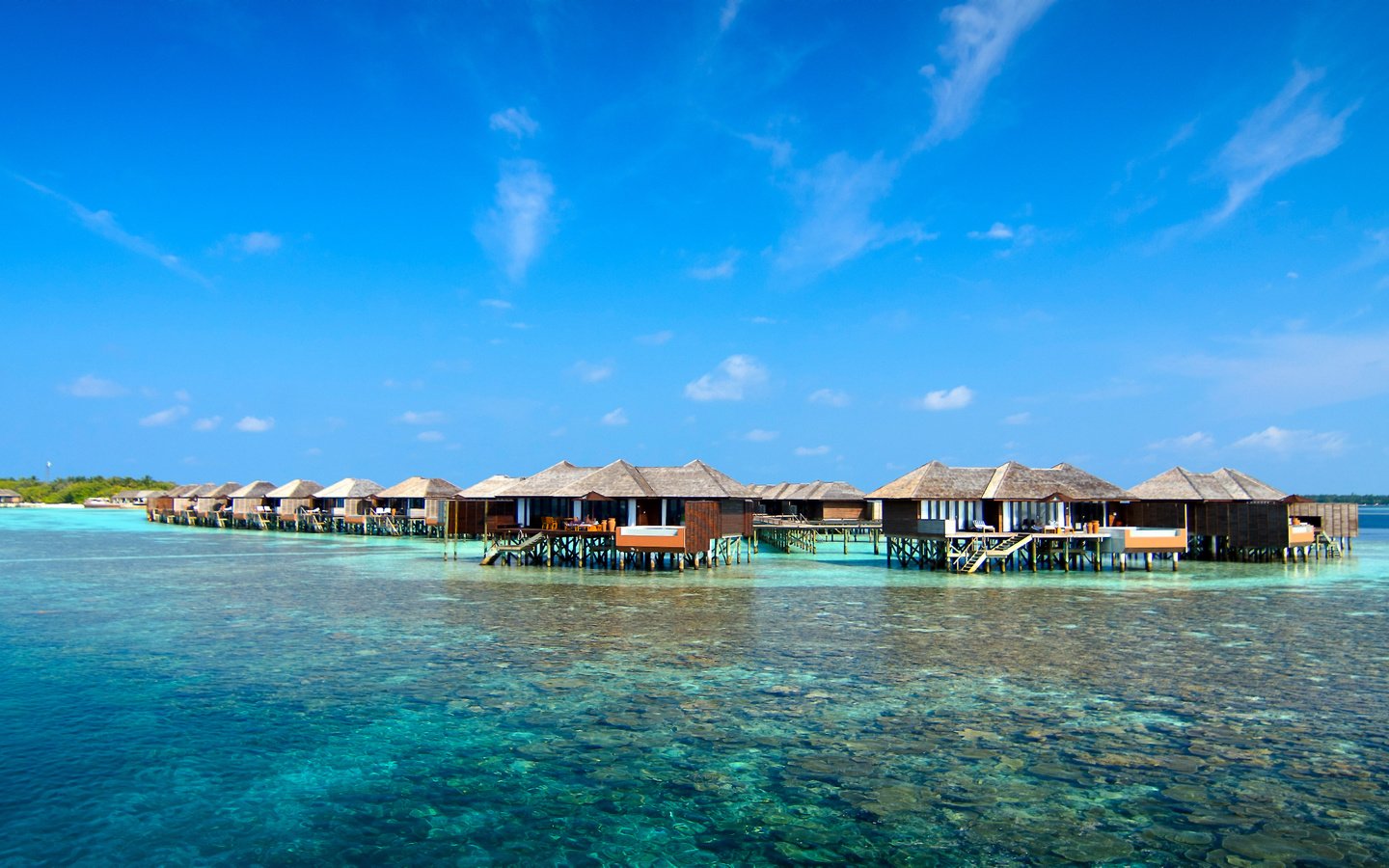 Обои море, бунгало, тропики, мальдивы, sea, bungalow, tropics, the maldives разрешение 4928x1836 Загрузить