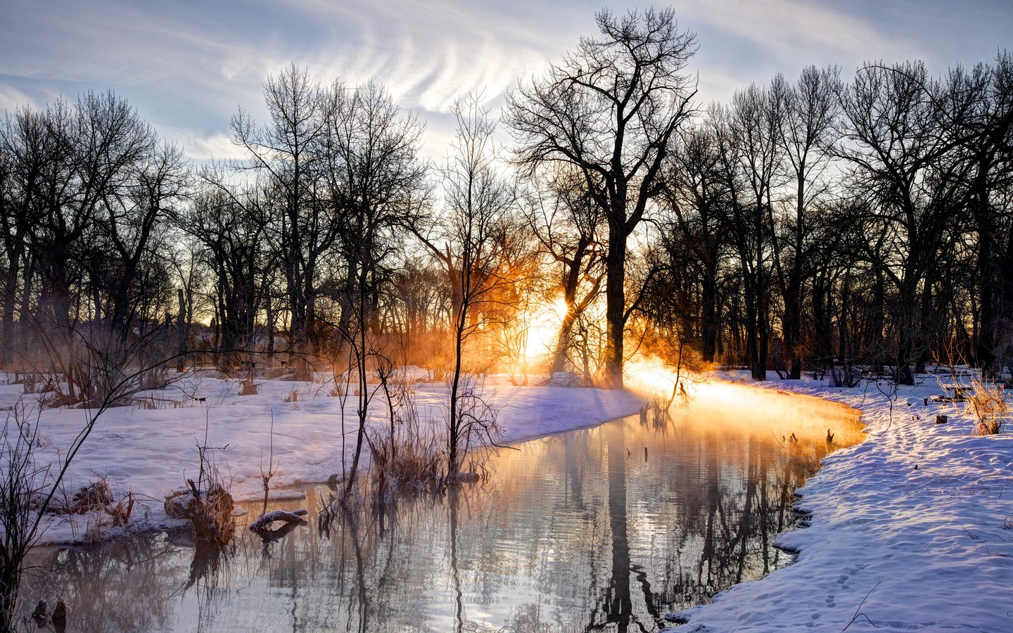 Обои деревья, река, закат, зима, пейзаж, trees, river, sunset, winter, landscape разрешение 2048x1365 Загрузить