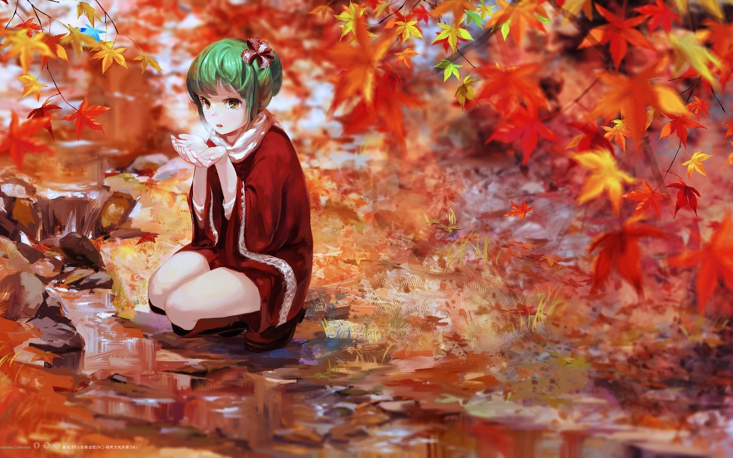 Обои листья, осень, kagiyama hina, зеленые волосы, тохо, leaves, autumn, green hair, touhou разрешение 3600x1800 Загрузить