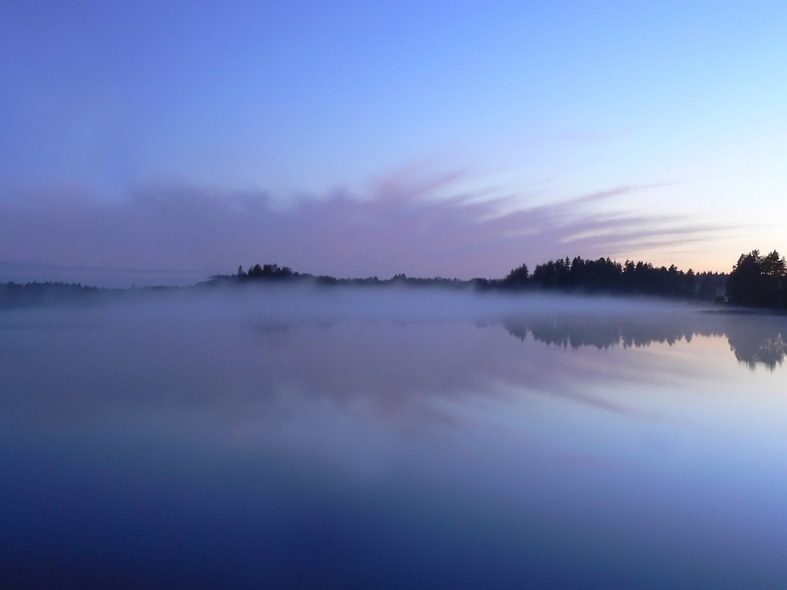 Обои деревья, озеро, отражение, туман, trees, lake, reflection, fog разрешение 3200x1200 Загрузить