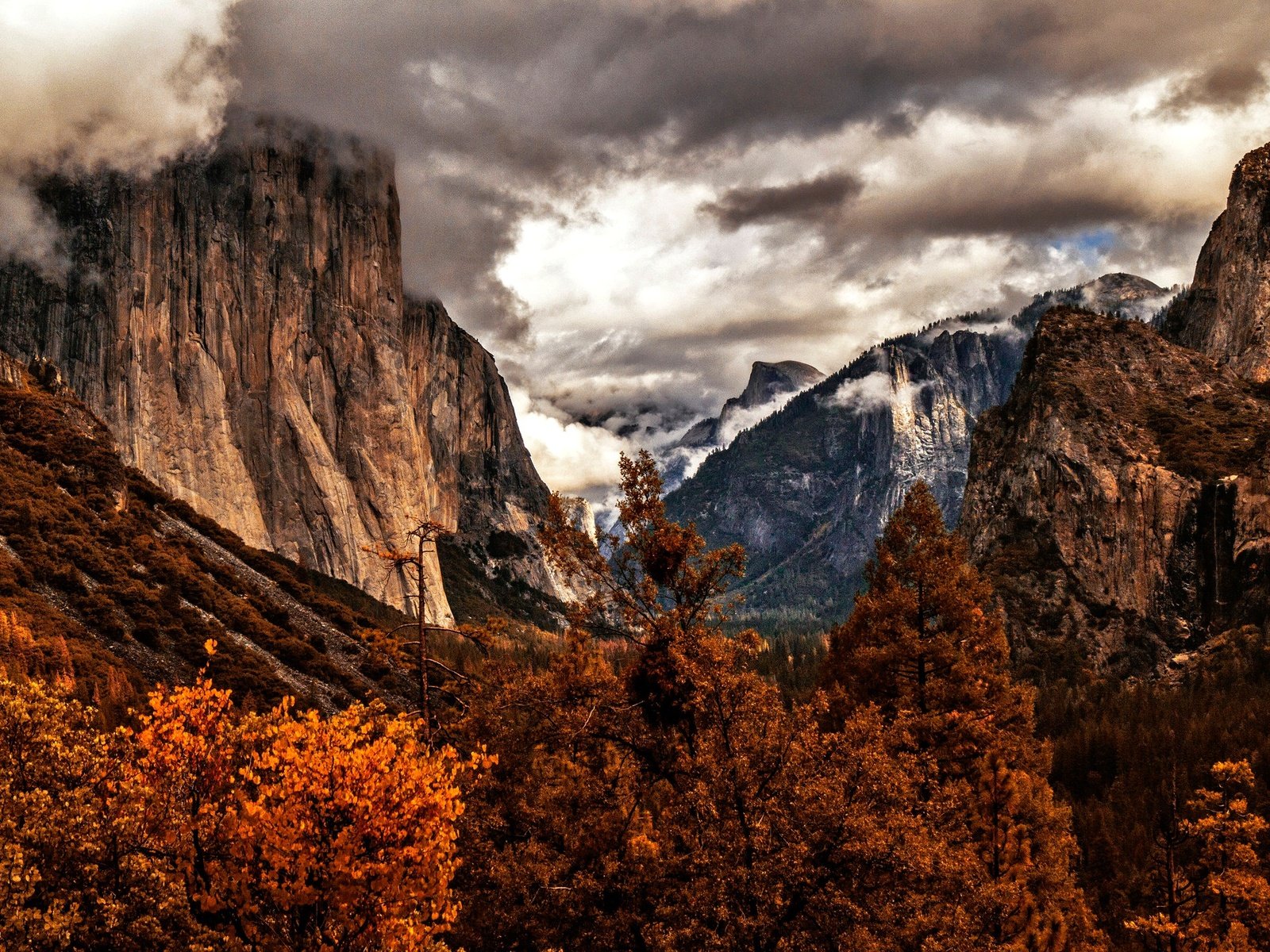 Обои деревья, горы, осень, сша, калифорния, йосемити, trees, mountains, autumn, usa, ca, yosemite разрешение 2048x1365 Загрузить