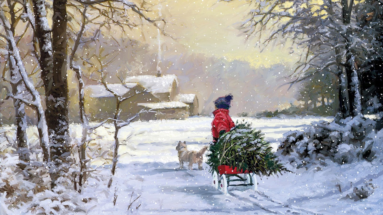 Обои елка, зима, собака, ребенок, tree, winter, dog, child разрешение 1920x1200 Загрузить