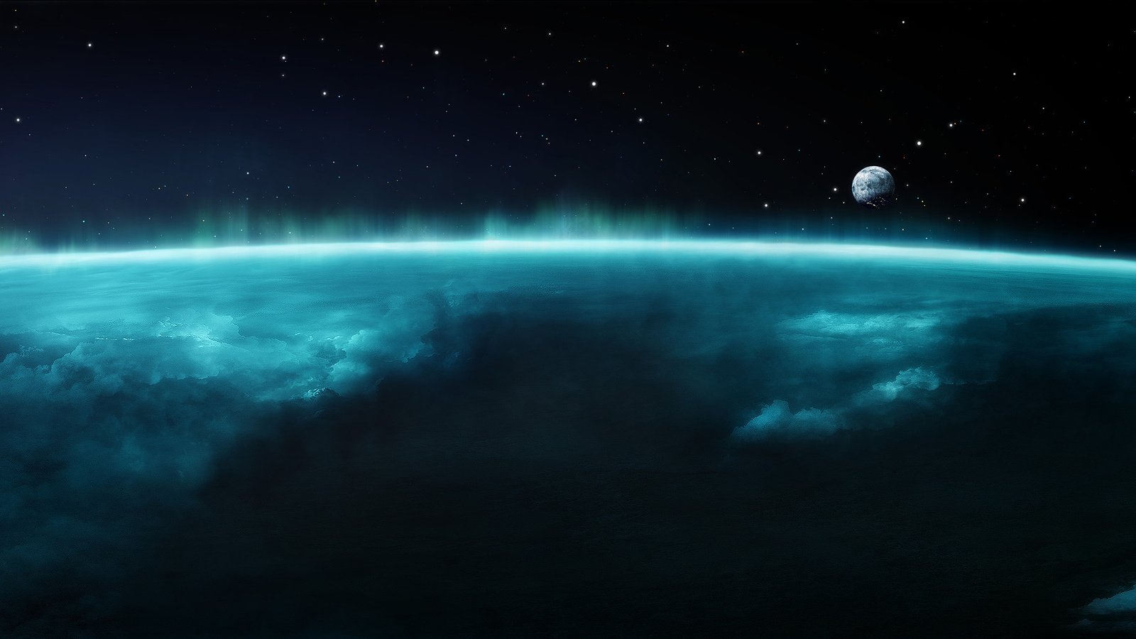 Обои облака, земля, космос, луна, спутник, поверхность, свеченье, clouds, earth, space, the moon, satellite, surface разрешение 2560x1024 Загрузить