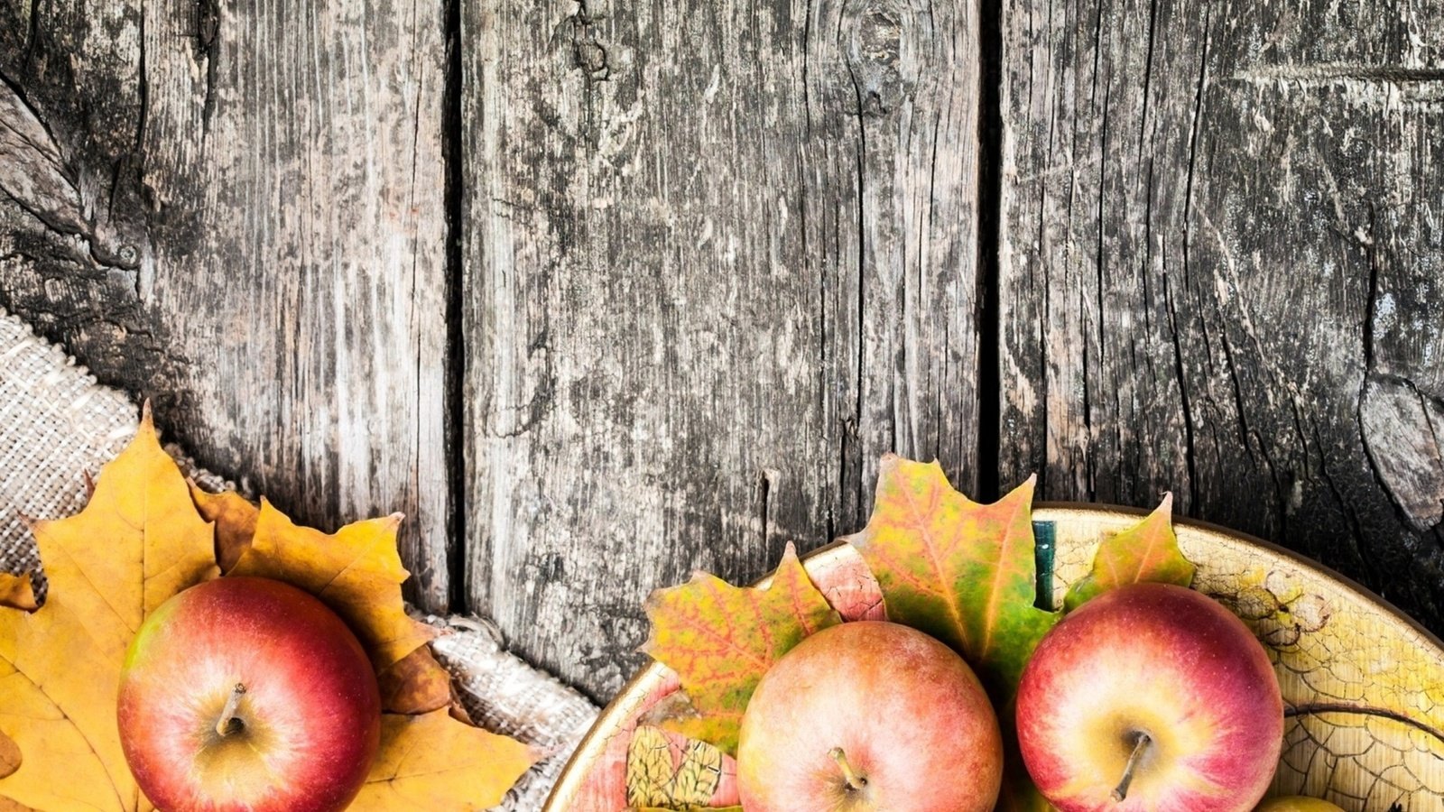Обои листья, фрукты, яблоки, осень, плоды, leaves, fruit, apples, autumn разрешение 1920x1200 Загрузить