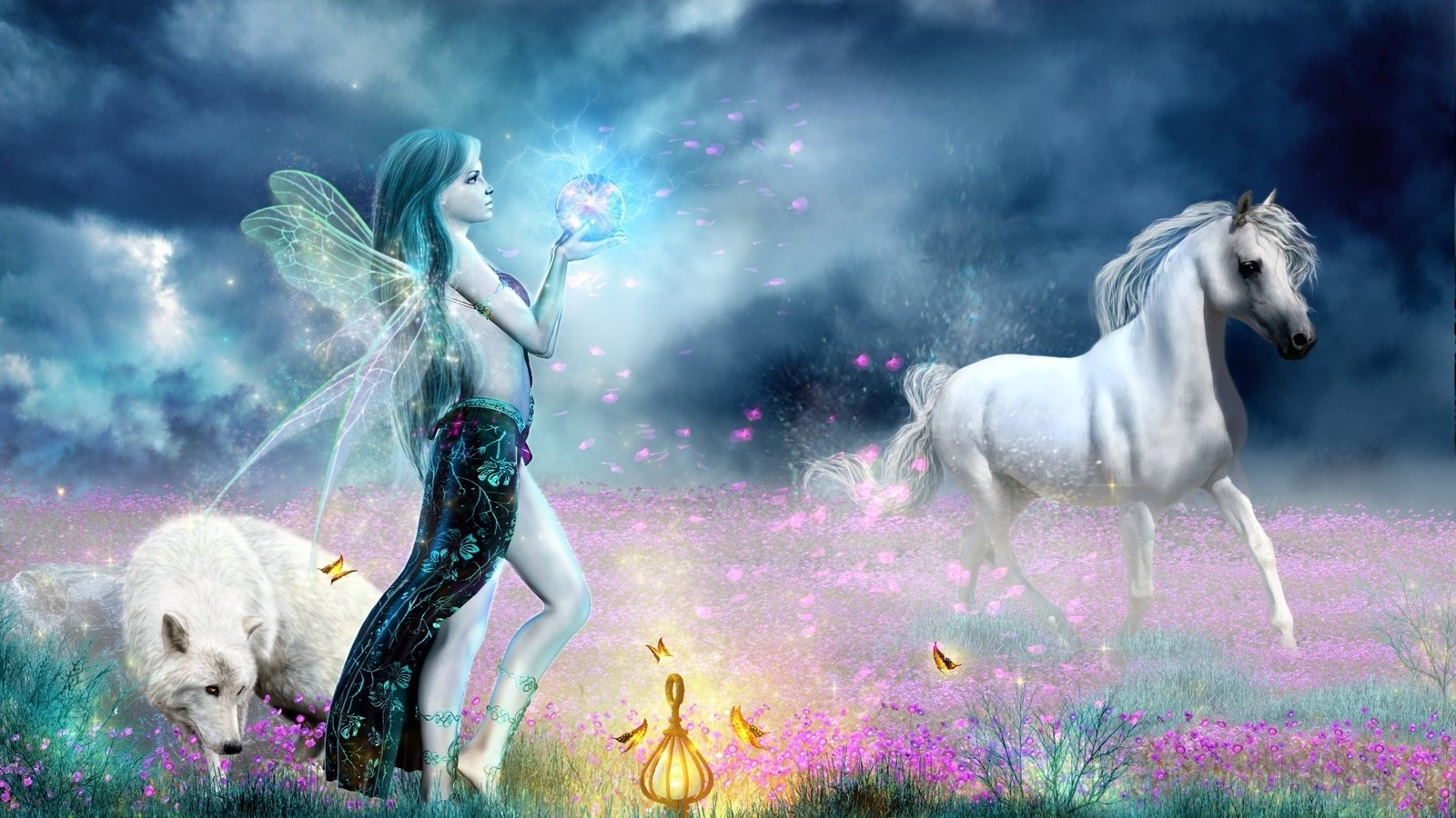 Обои лошадь, девушка, фея, магия, волк, horse, girl, fairy, magic, wolf разрешение 1920x1200 Загрузить