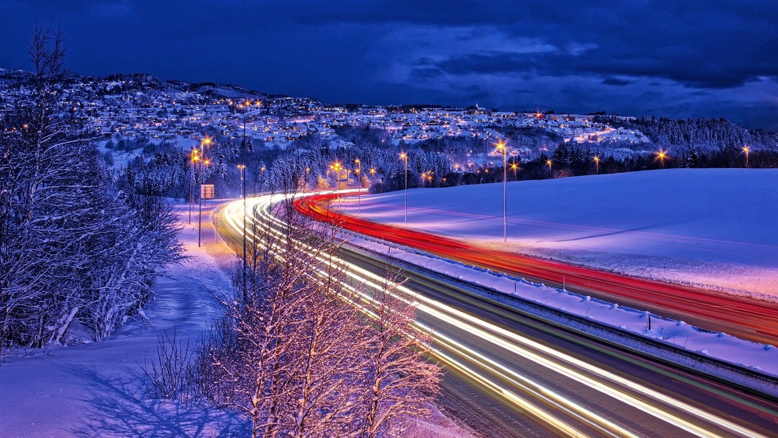 Обои дорога, фонари, огни, зима, норвегия, выдержка, норвегии, автодорога, trondheim, road, lights, winter, norway, excerpt разрешение 2500x1406 Загрузить
