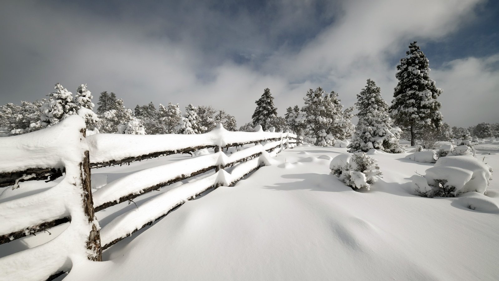 Обои снег, зима, забор, snow, winter, the fence разрешение 2047x1302 Загрузить