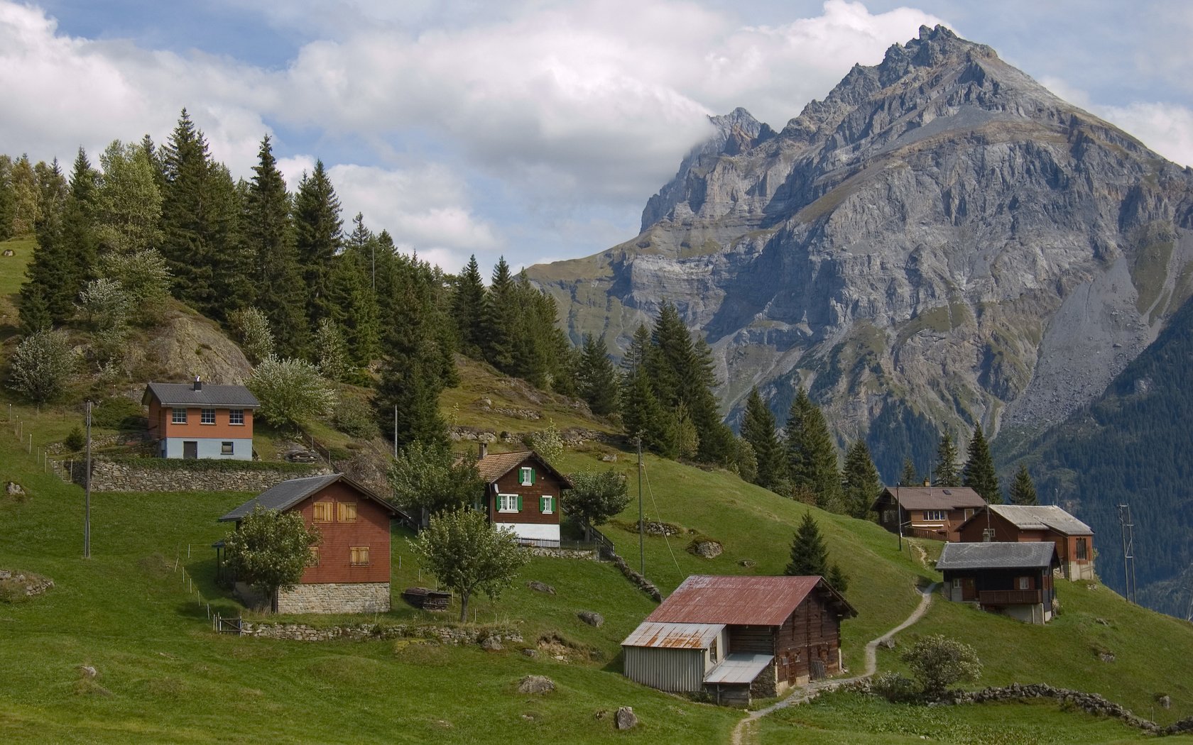 Обои горы, деревня, швейцария, mountains, village, switzerland разрешение 3000x2000 Загрузить