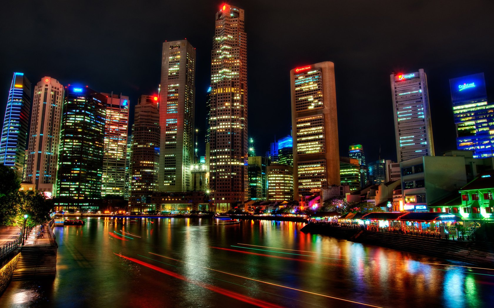 Обои ночь, огни, небоскребы, ночной город, сингапур, night, lights, skyscrapers, night city, singapore разрешение 1920x1200 Загрузить