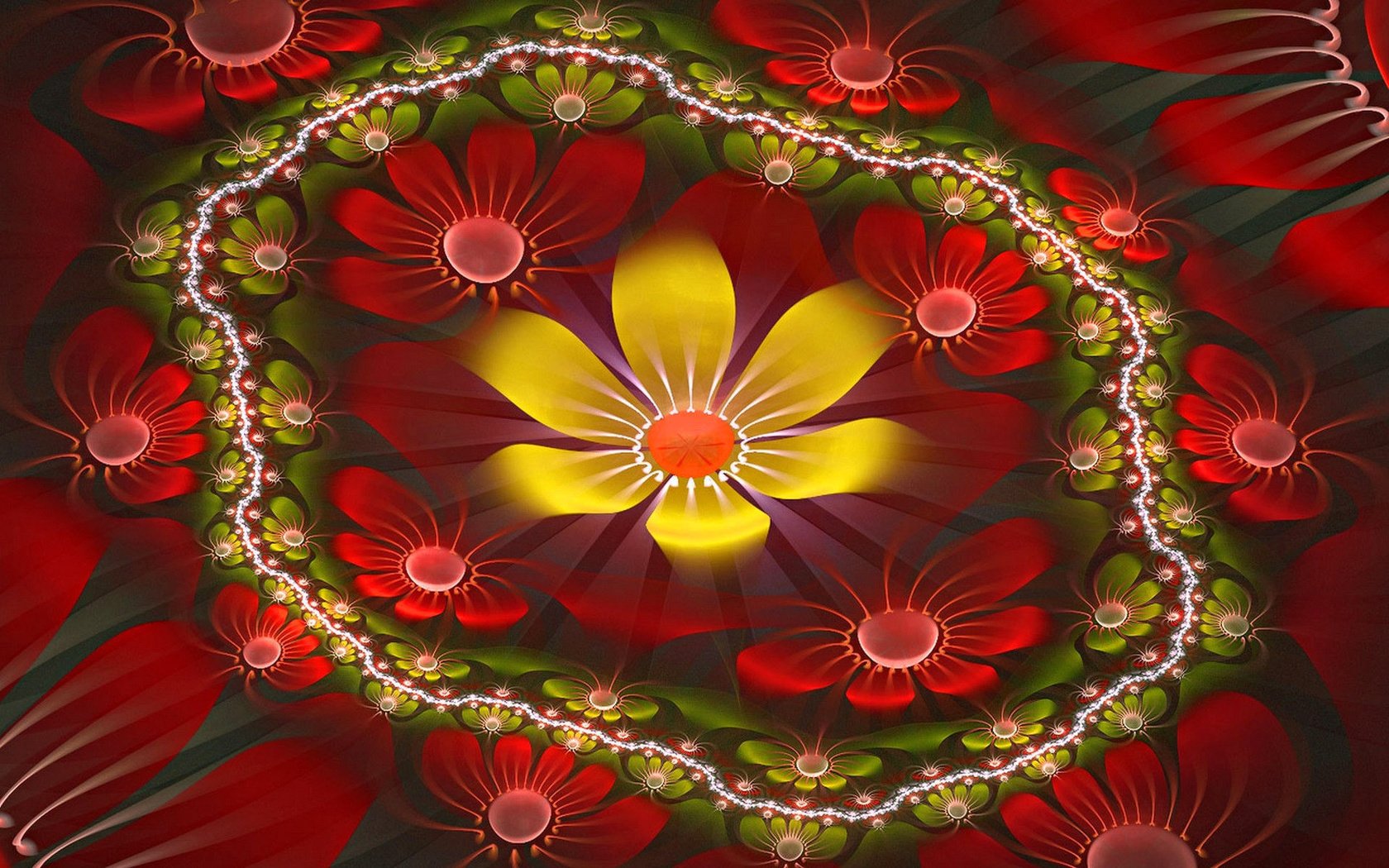 Обои цветы, фон, узор, лепестки, цвет, фрактал, flowers, background, pattern, petals, color, fractal разрешение 1920x1200 Загрузить