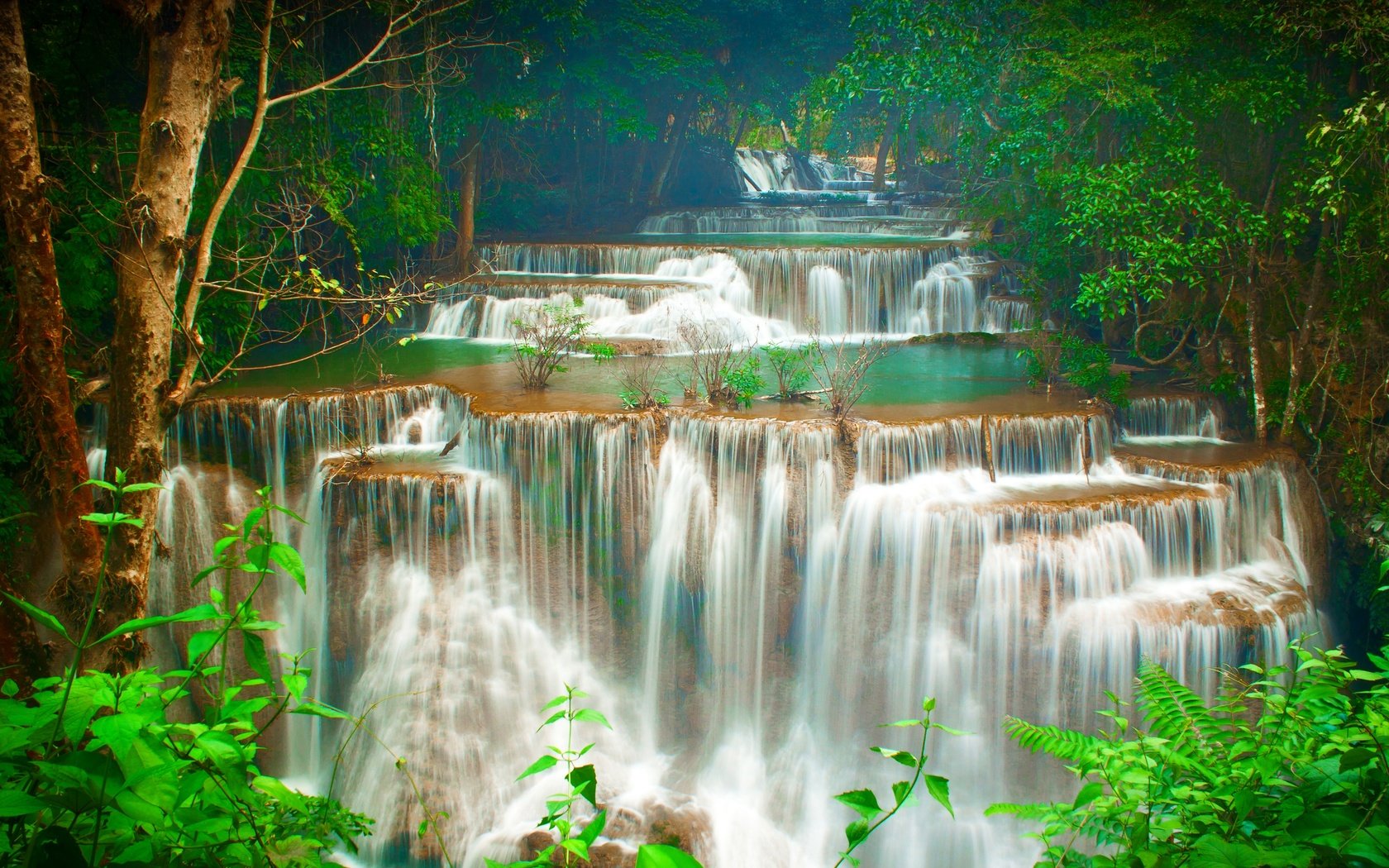 Обои деревья, kanchanaburi, водопад хуай мэй хамин, лес, huay mae khamin waterfalls, khuean srinagarindra national park, ручей, водопад хуай мае кхамин, huai mae khamin, водопад, таиланд, тропики, каскад, huay maekamin waterfall, trees, forest, stream, waterfall, thailand, tropics, cascade, waterfall huay maekamin разрешение 2880x1920 Загрузить