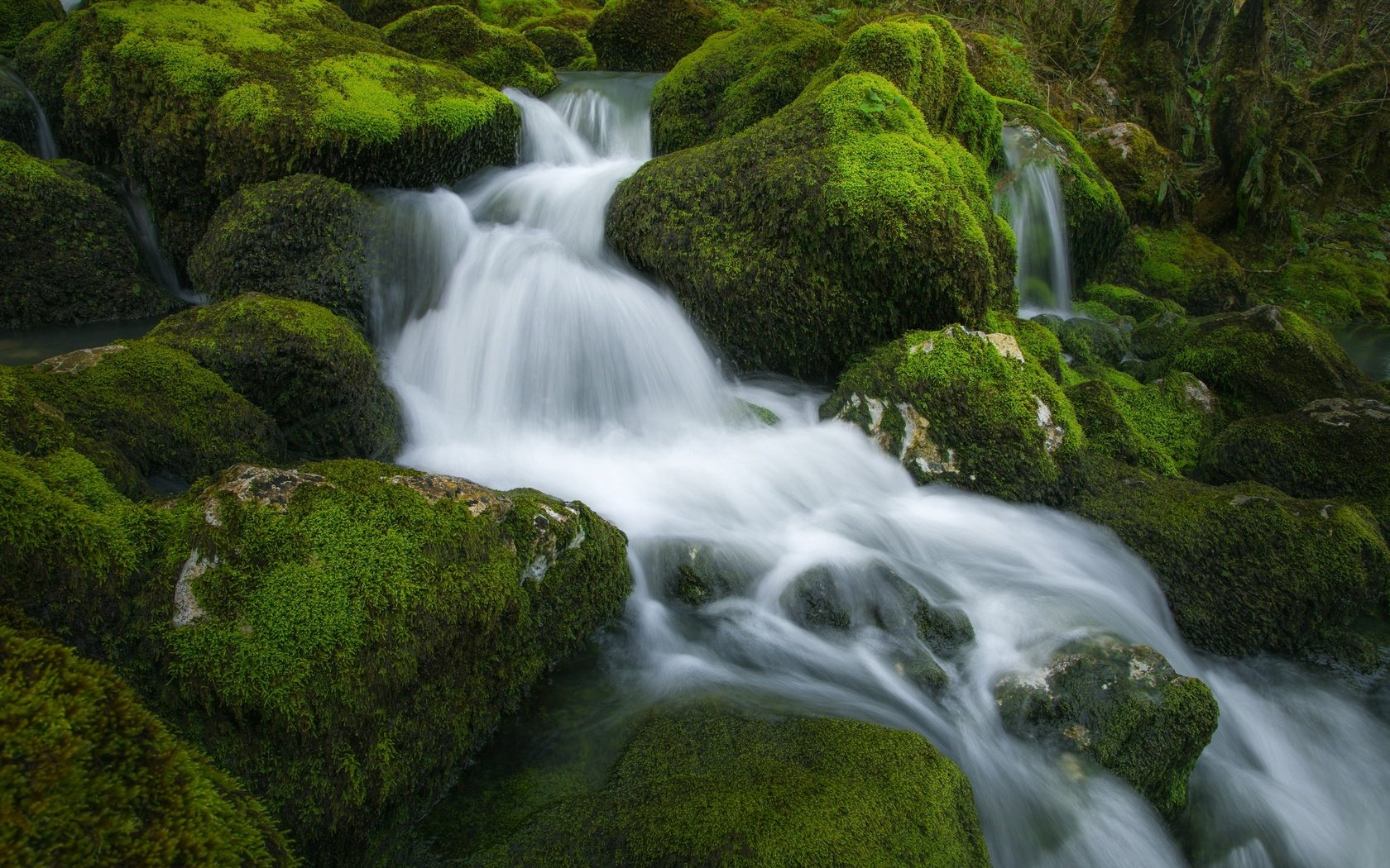 Обои вода, камни, поток, мох, water, stones, stream, moss разрешение 2048x1365 Загрузить