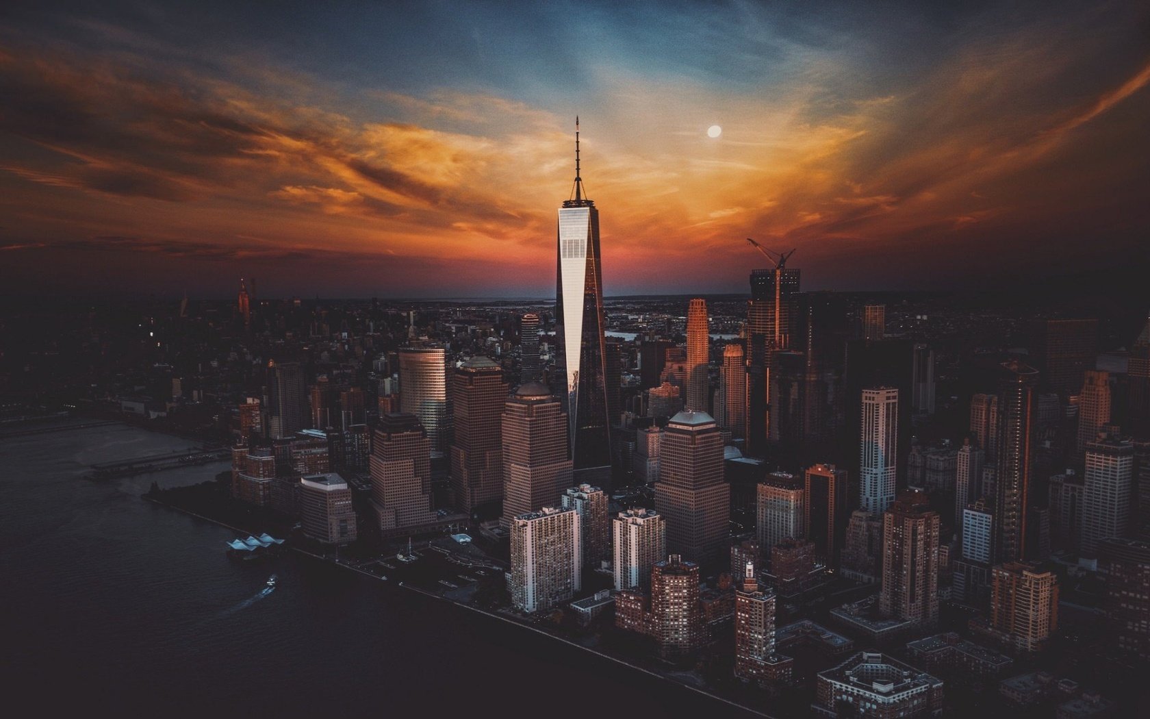 Обои вечер, закат, город, небоскребы, сша, нью-йорк, the evening, sunset, the city, skyscrapers, usa, new york разрешение 1920x1181 Загрузить