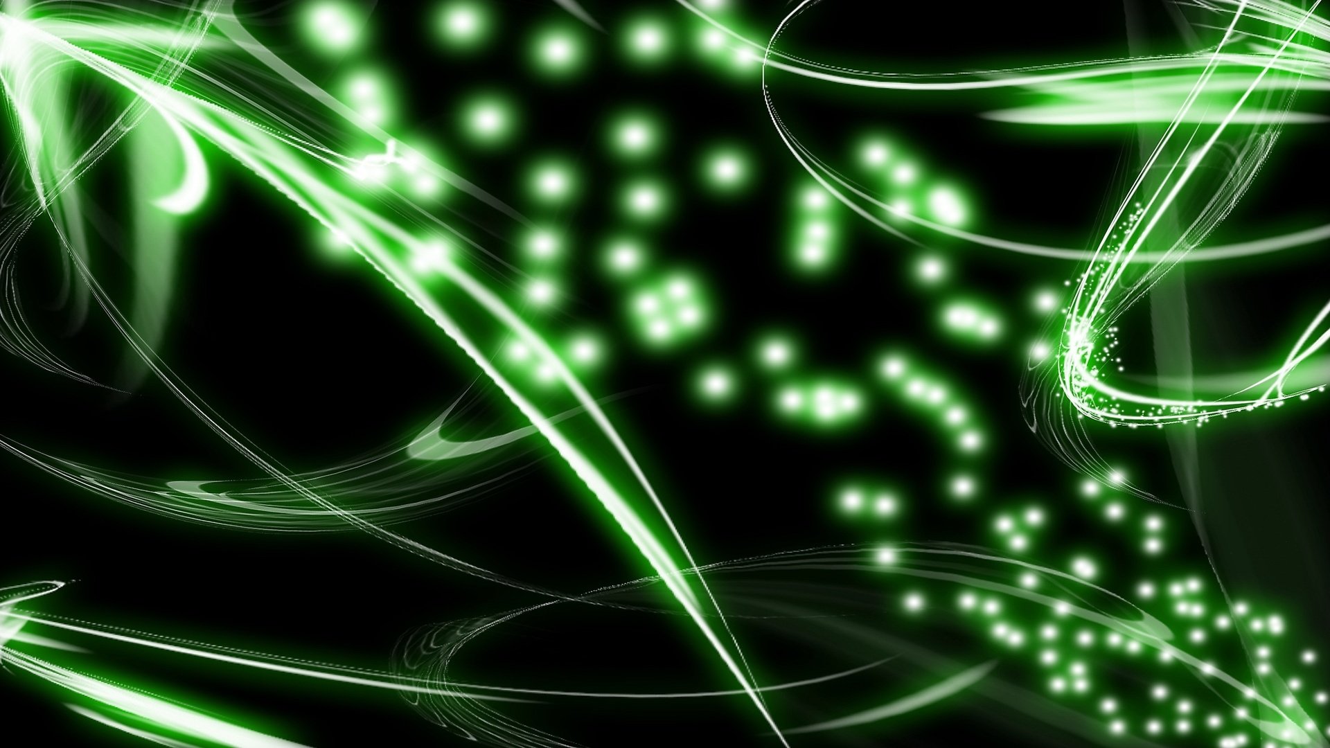 Обои абстракция, линии, свечение, точки, черный фон, зеленые линии, abstraction, line, glow, point, black background, the green line разрешение 2560x1440 Загрузить