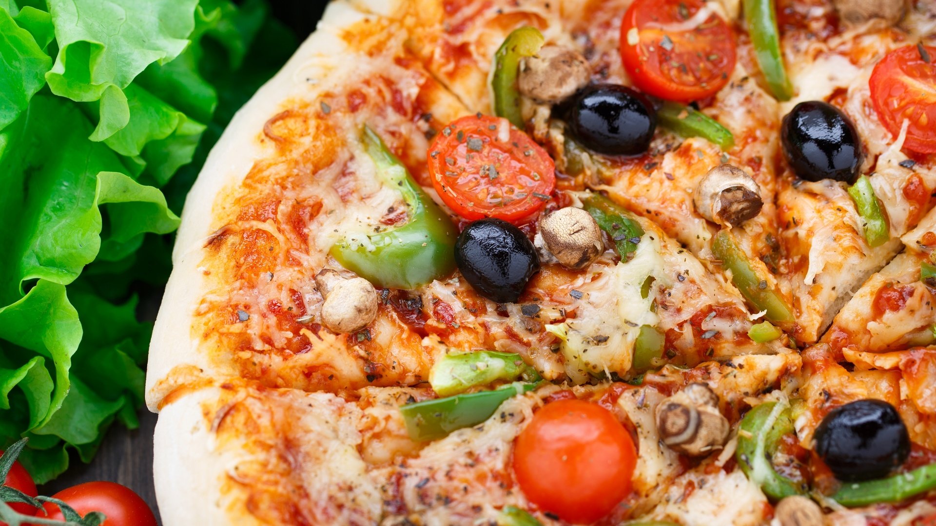 Обои зелень, еда, пицца, начинка, грин, stuffing, greens, food, pizza, filling, green разрешение 2880x1920 Загрузить