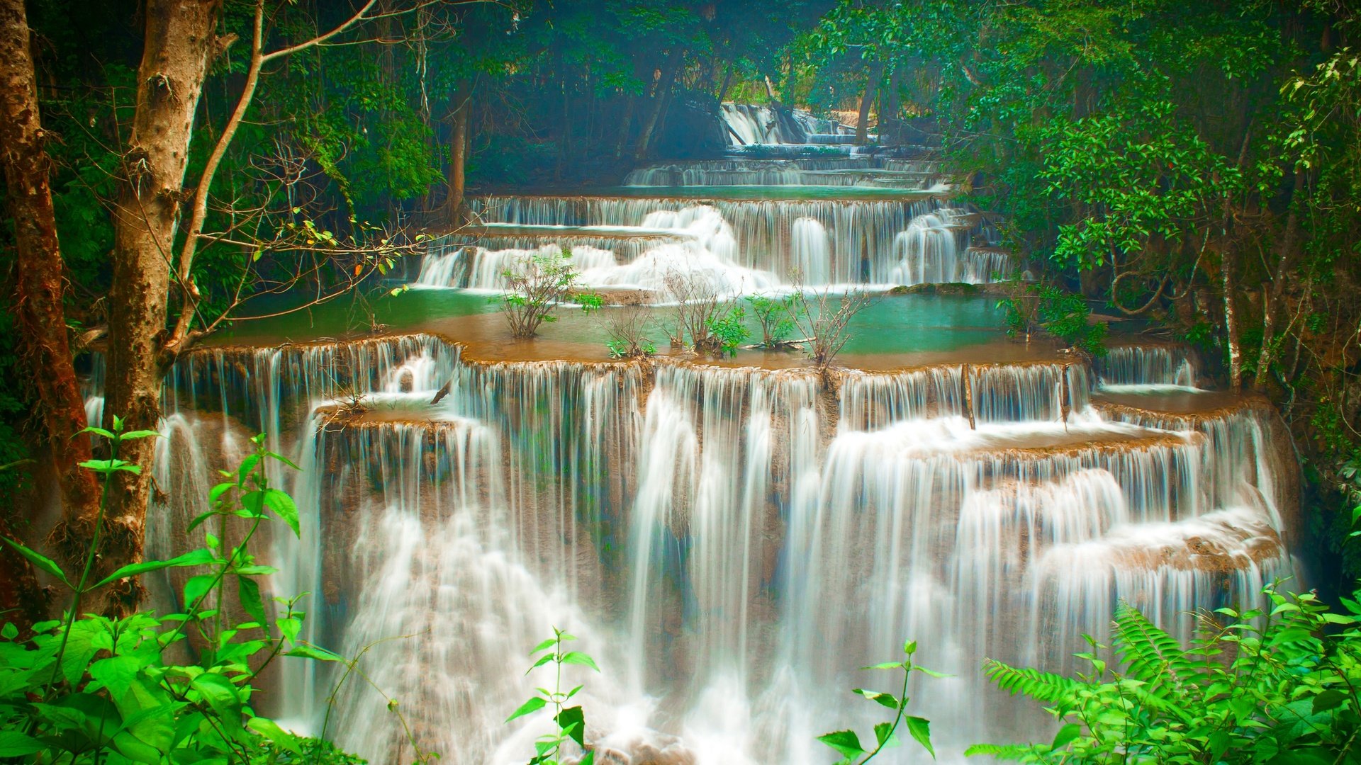 Обои деревья, kanchanaburi, водопад хуай мэй хамин, лес, huay mae khamin waterfalls, khuean srinagarindra national park, ручей, водопад хуай мае кхамин, huai mae khamin, водопад, таиланд, тропики, каскад, huay maekamin waterfall, trees, forest, stream, waterfall, thailand, tropics, cascade, waterfall huay maekamin разрешение 2880x1920 Загрузить