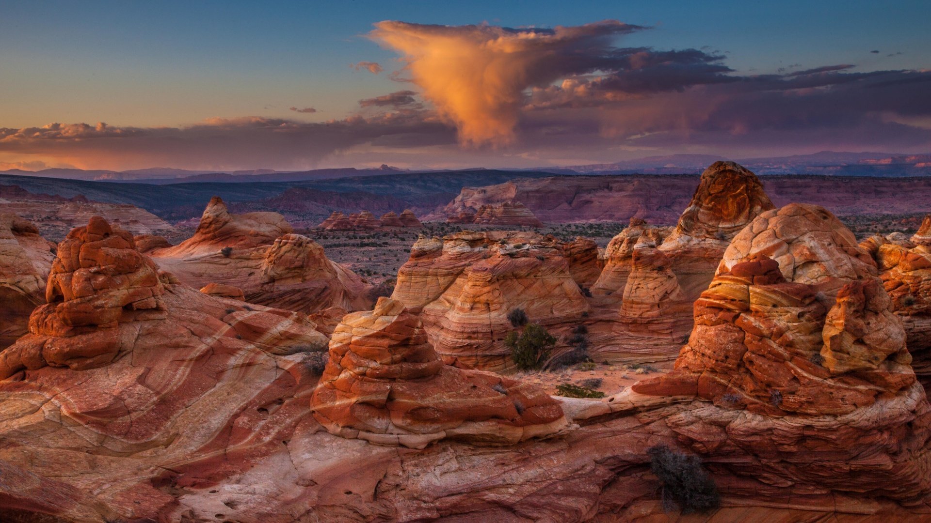 Обои облака, скалы, каньон, сша, аризона, сумерки, clouds, rocks, canyon, usa, az, twilight разрешение 5213x2889 Загрузить