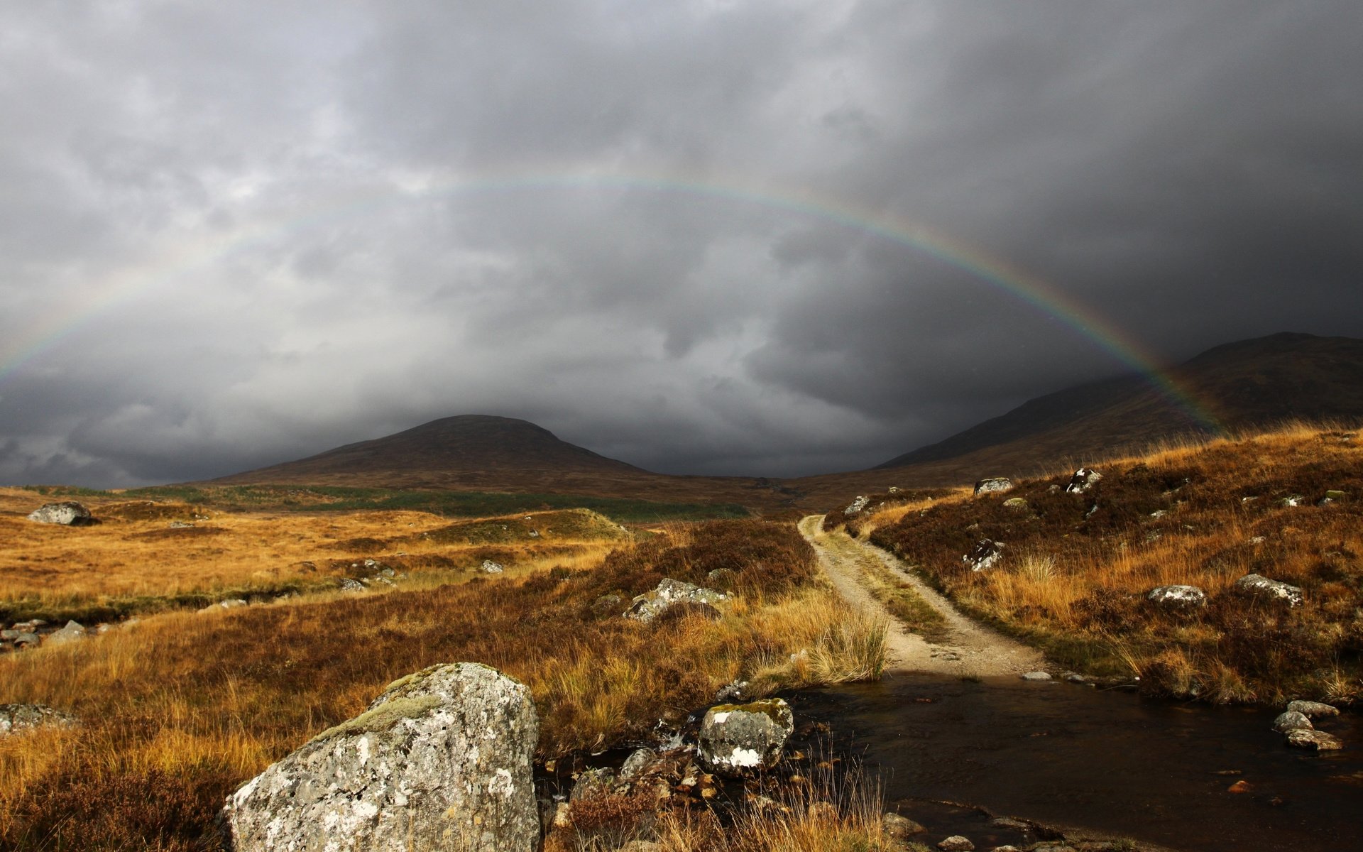 Обои небо, облака, радуга, серый, шотландия, the sky, clouds, rainbow, grey, scotland разрешение 2560x1600 Загрузить