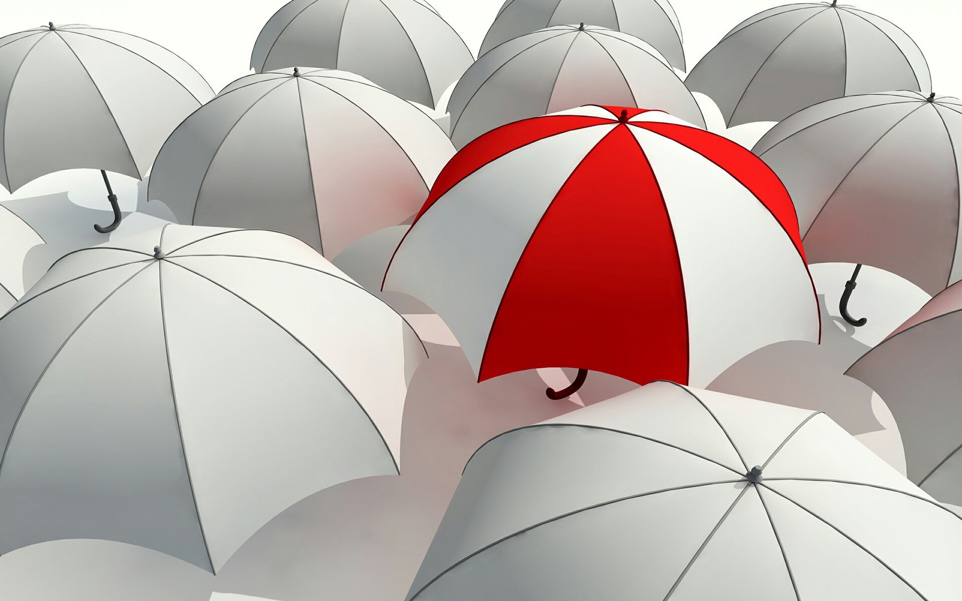 Обои красный, белый, серый, красиво, контраст, зонтики, отличие, red, white, grey, beautiful, contrast, umbrellas, the difference разрешение 2000x1250 Загрузить