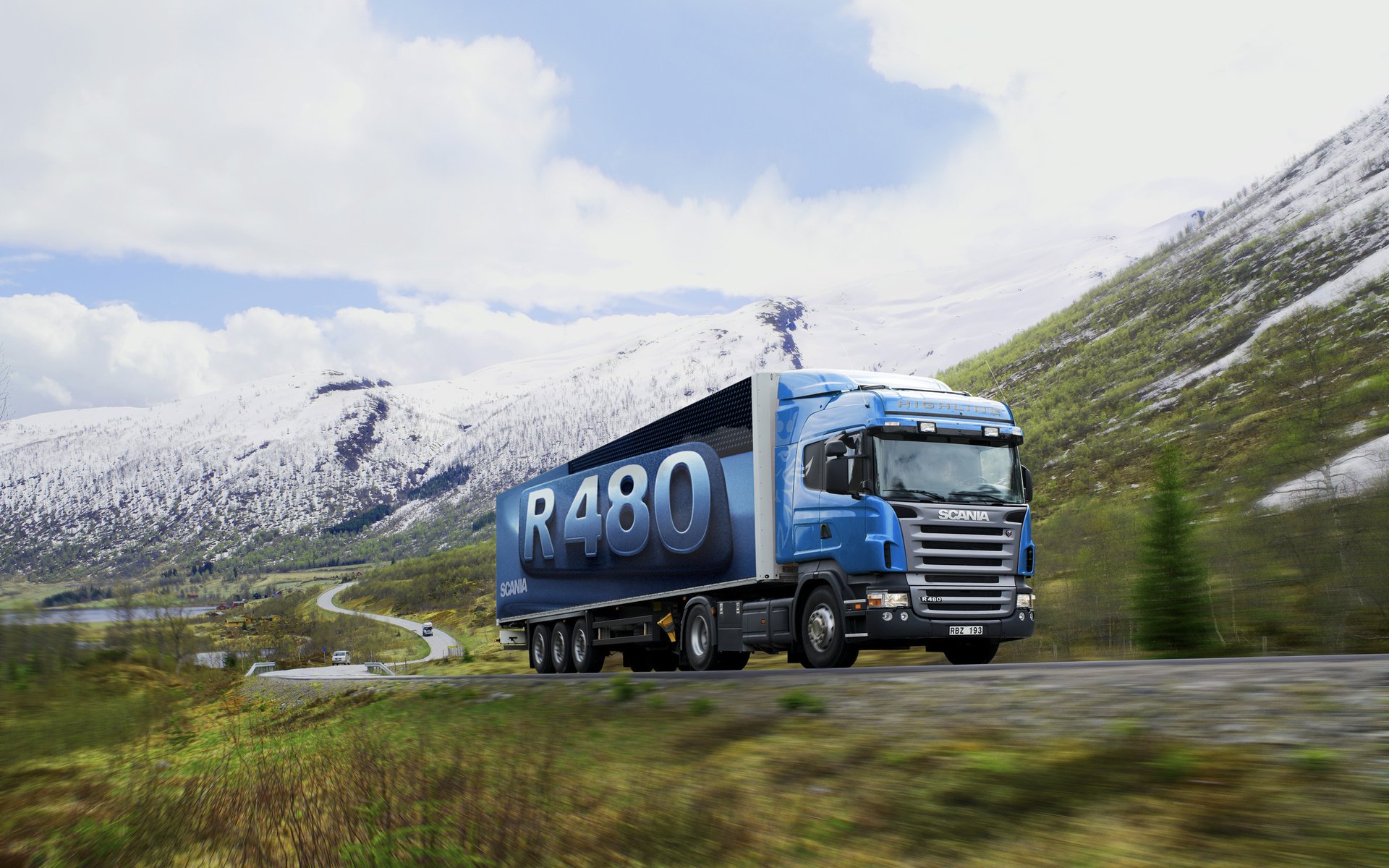 Обои дорога, горы, природа, грузовик, тягач, скания, r480, road, mountains, nature, truck, tractor, scania разрешение 2560x1600 Загрузить