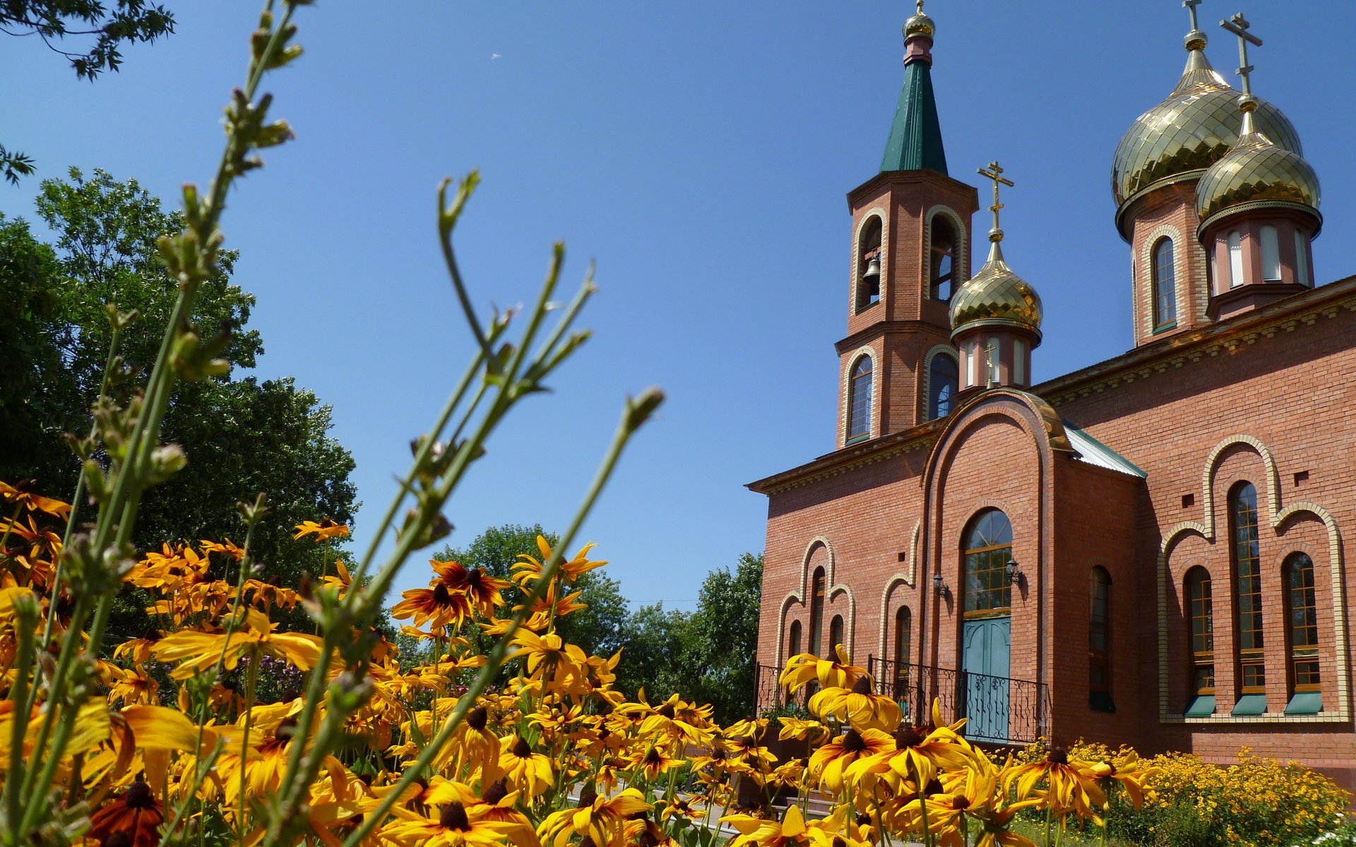 Обои цветы, желтый, храм, церковь, крест, flowers, yellow, temple, church, cross разрешение 4320x3240 Загрузить