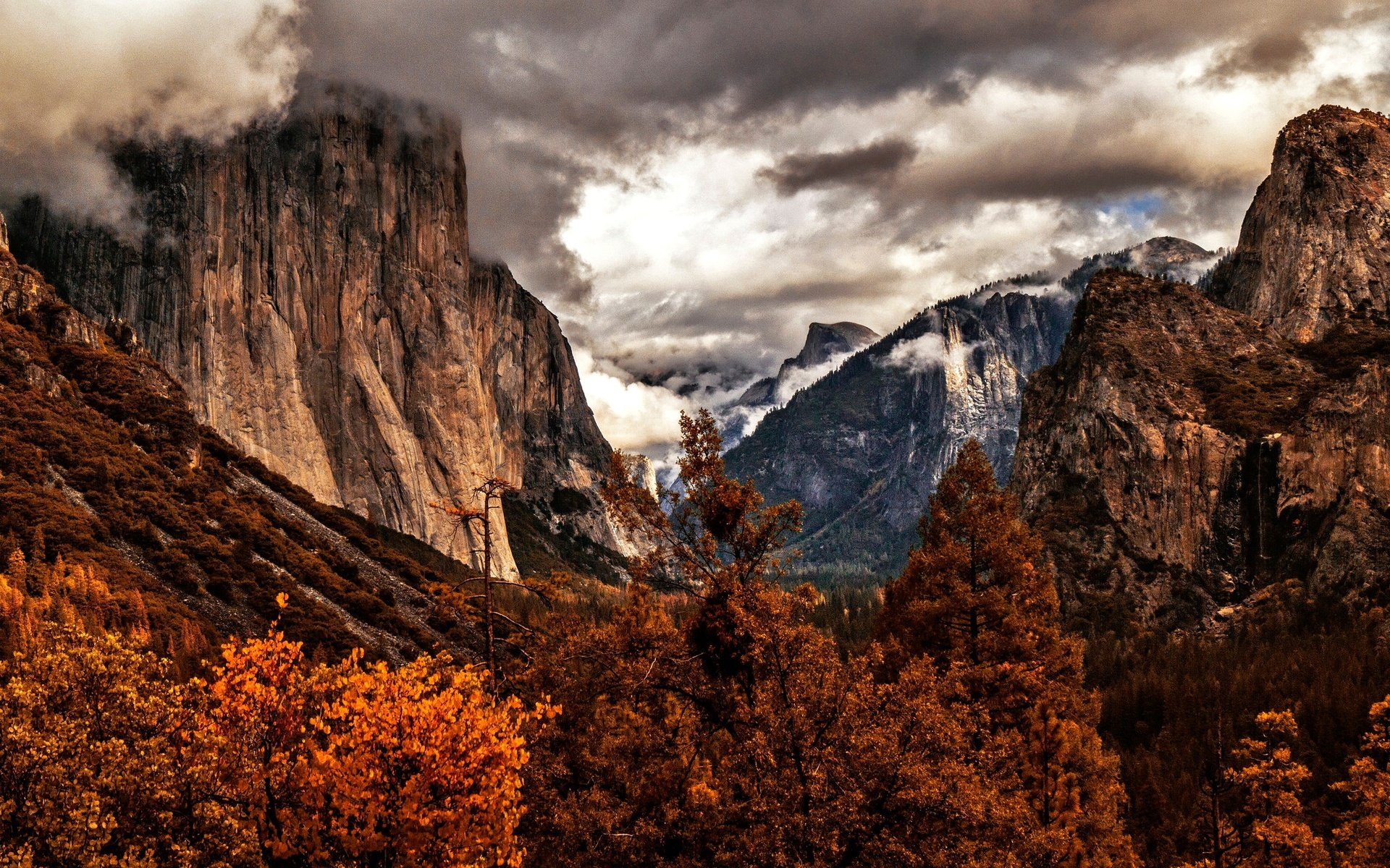 Обои деревья, горы, осень, сша, калифорния, йосемити, trees, mountains, autumn, usa, ca, yosemite разрешение 2048x1365 Загрузить