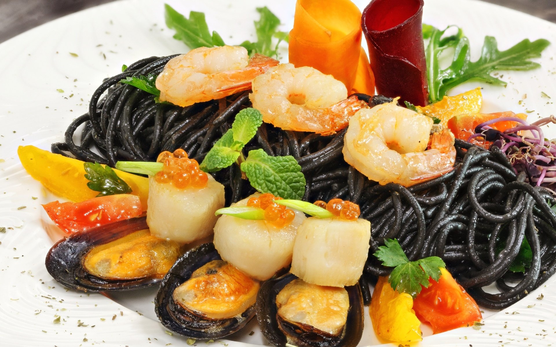 Обои икра, морепродукты, креветки, моллюски, паста, caviar, seafood, shrimp, shellfish, pasta разрешение 2100x1438 Загрузить