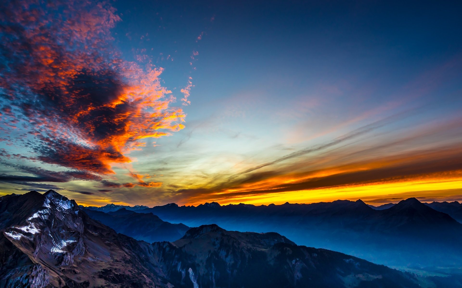 Обои небо, горы, природа, закат, the sky, mountains, nature, sunset разрешение 3840x2160 Загрузить