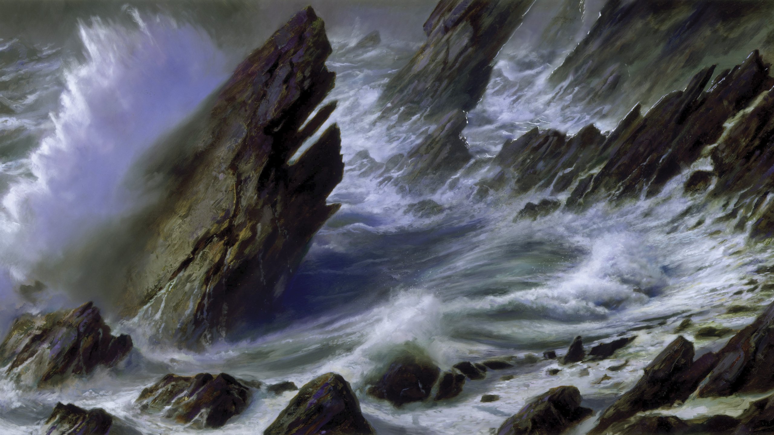 Море шторм скалы живопись