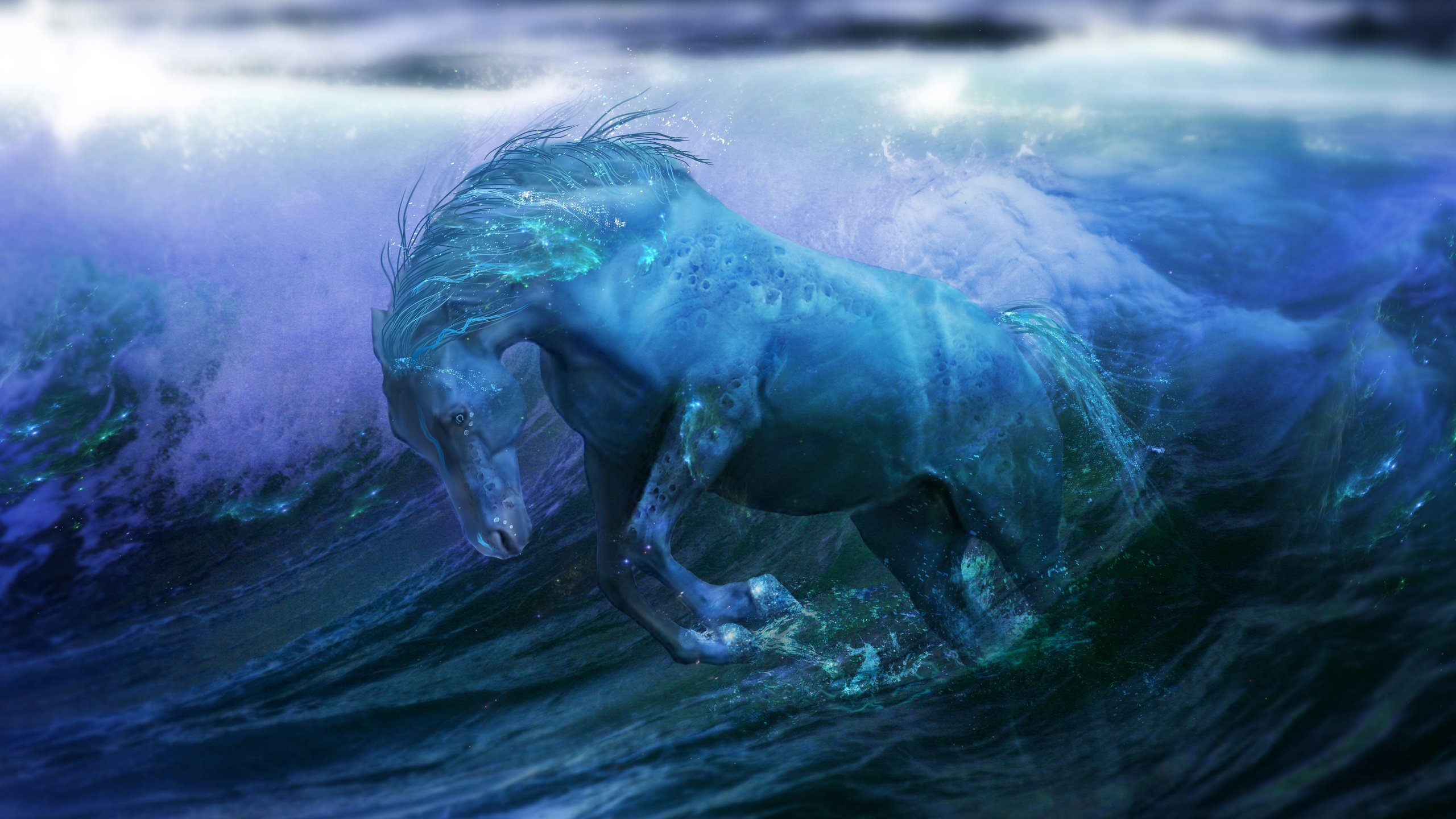 Обои лошадь, вода, волны, океан, конь, фантазии, океана, horse, water, wave, the ocean, fantasy, ocean разрешение 2560x1600 Загрузить