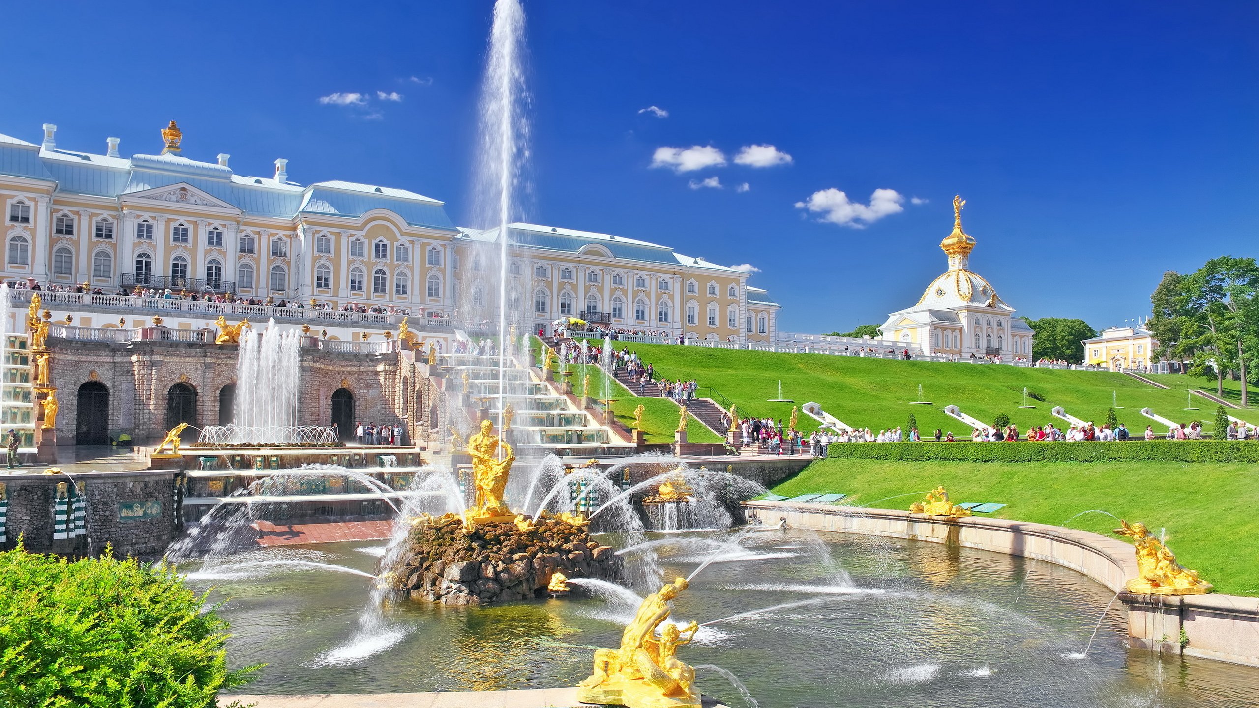 Обои фонтан, россия, дворец, санкт-петербург, петергоф, петродворец, fountain, russia, palace, saint petersburg, peterhof, petrodvorets разрешение 3500x2186 Загрузить