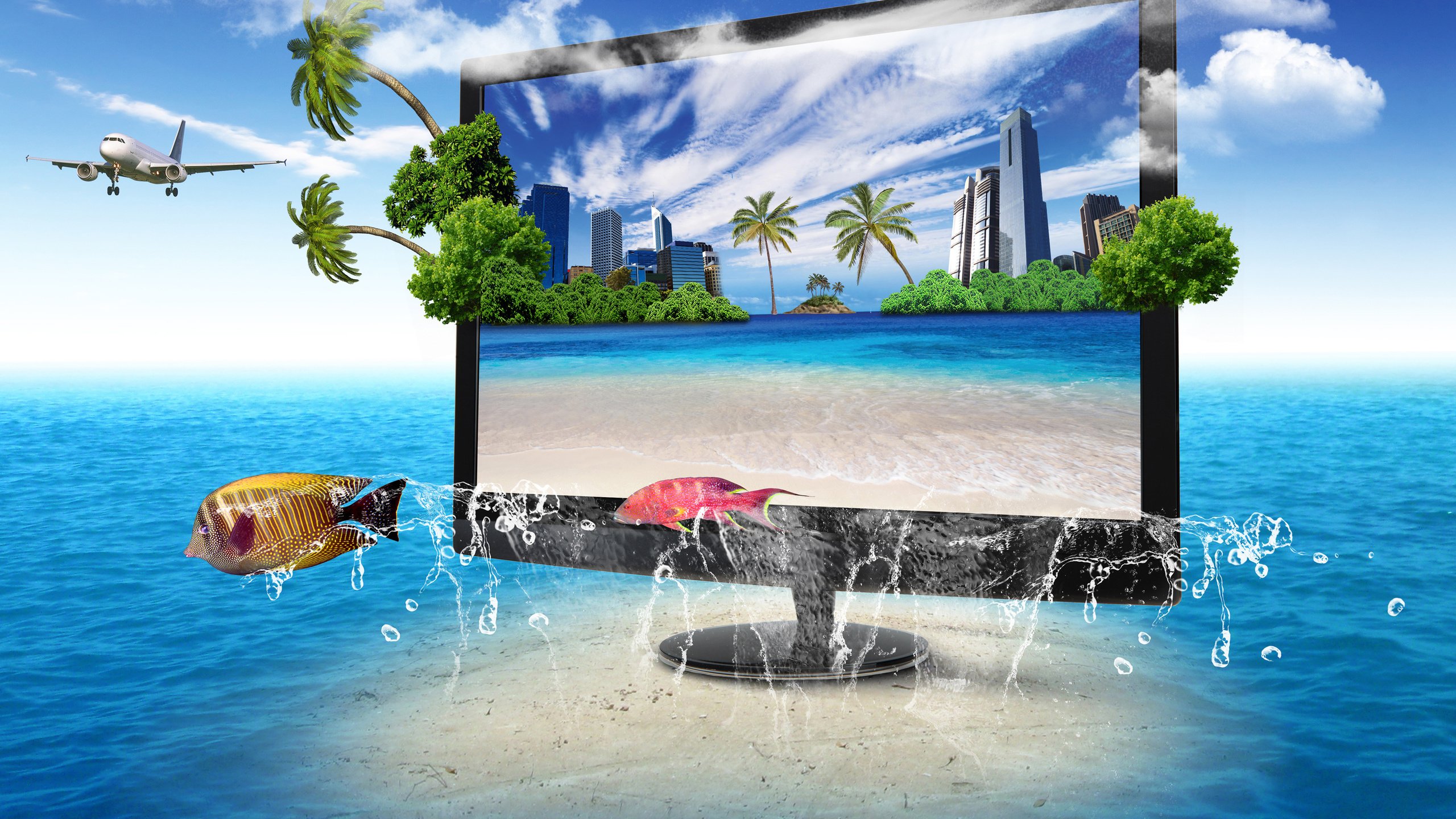 Обои природа, телевизор, монитор, океан, экран, k, nature, tv, monitor, the ocean, screen разрешение 2560x1600 Загрузить