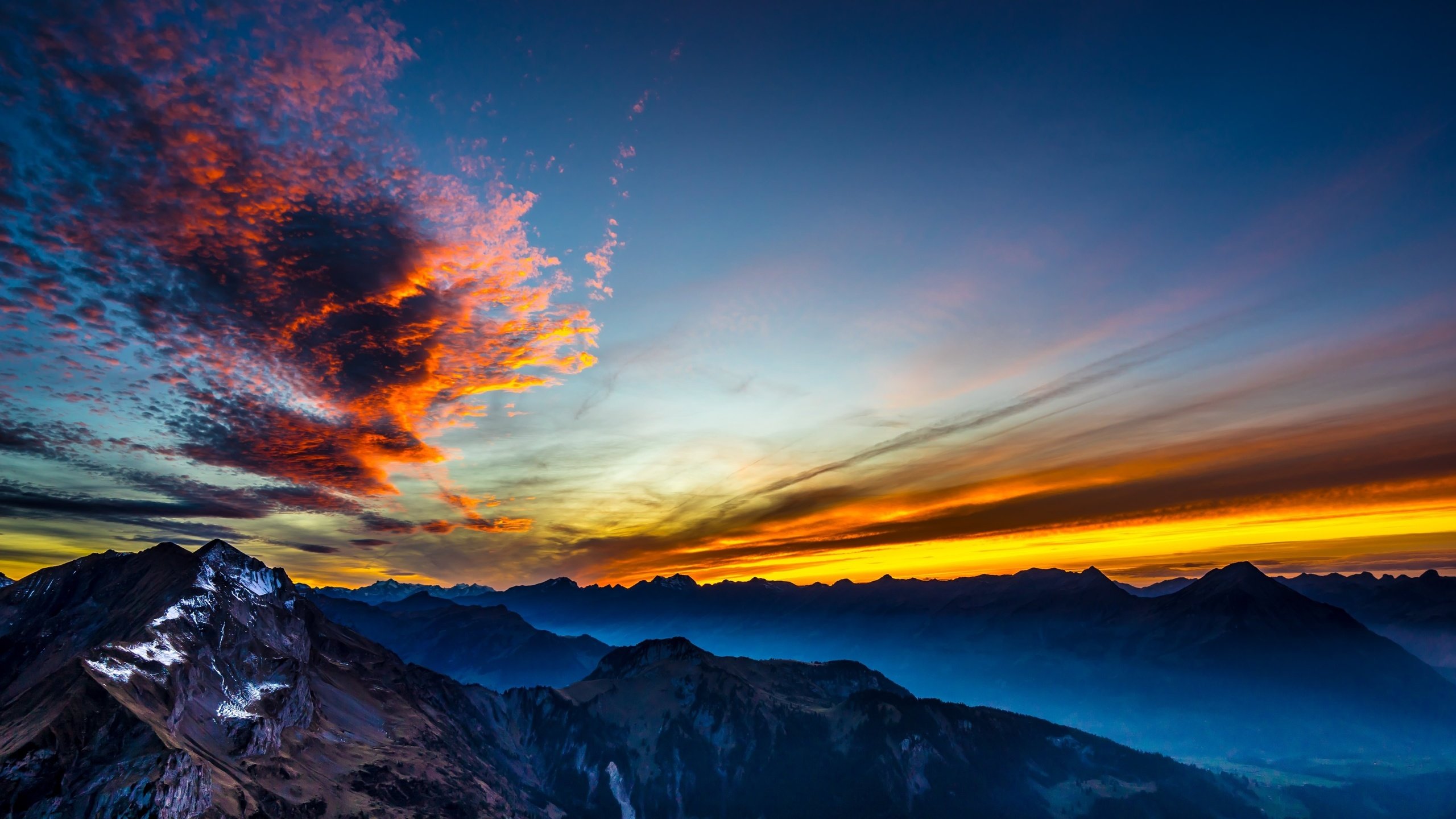 Обои небо, горы, природа, закат, the sky, mountains, nature, sunset разрешение 3840x2160 Загрузить