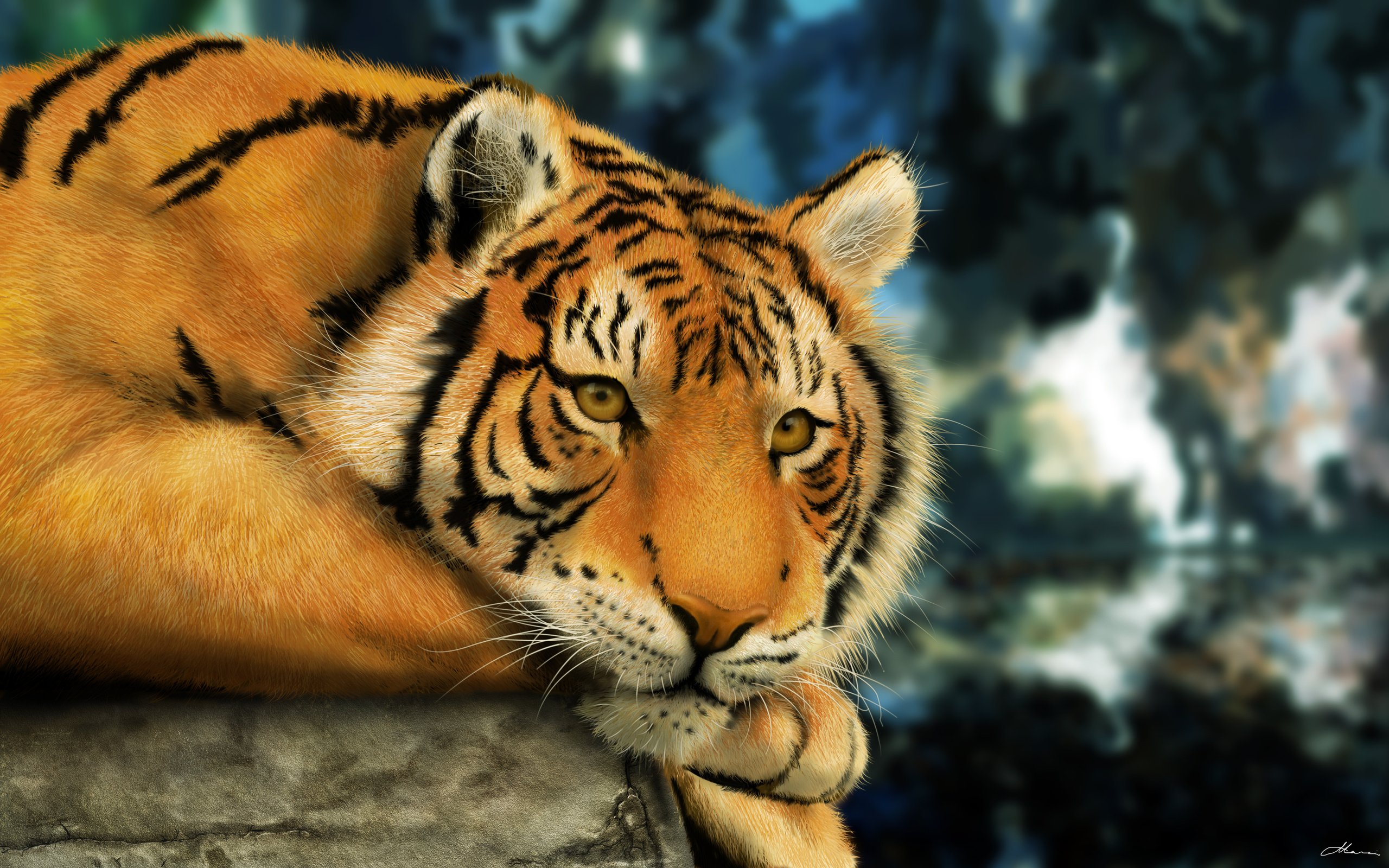 Обои тигр, морда, лапы, смотрит, хищник, большая кошка, бенгальский тигр, tiger, face, paws, looks, predator, big cat, bengal tiger разрешение 4800x3000 Загрузить