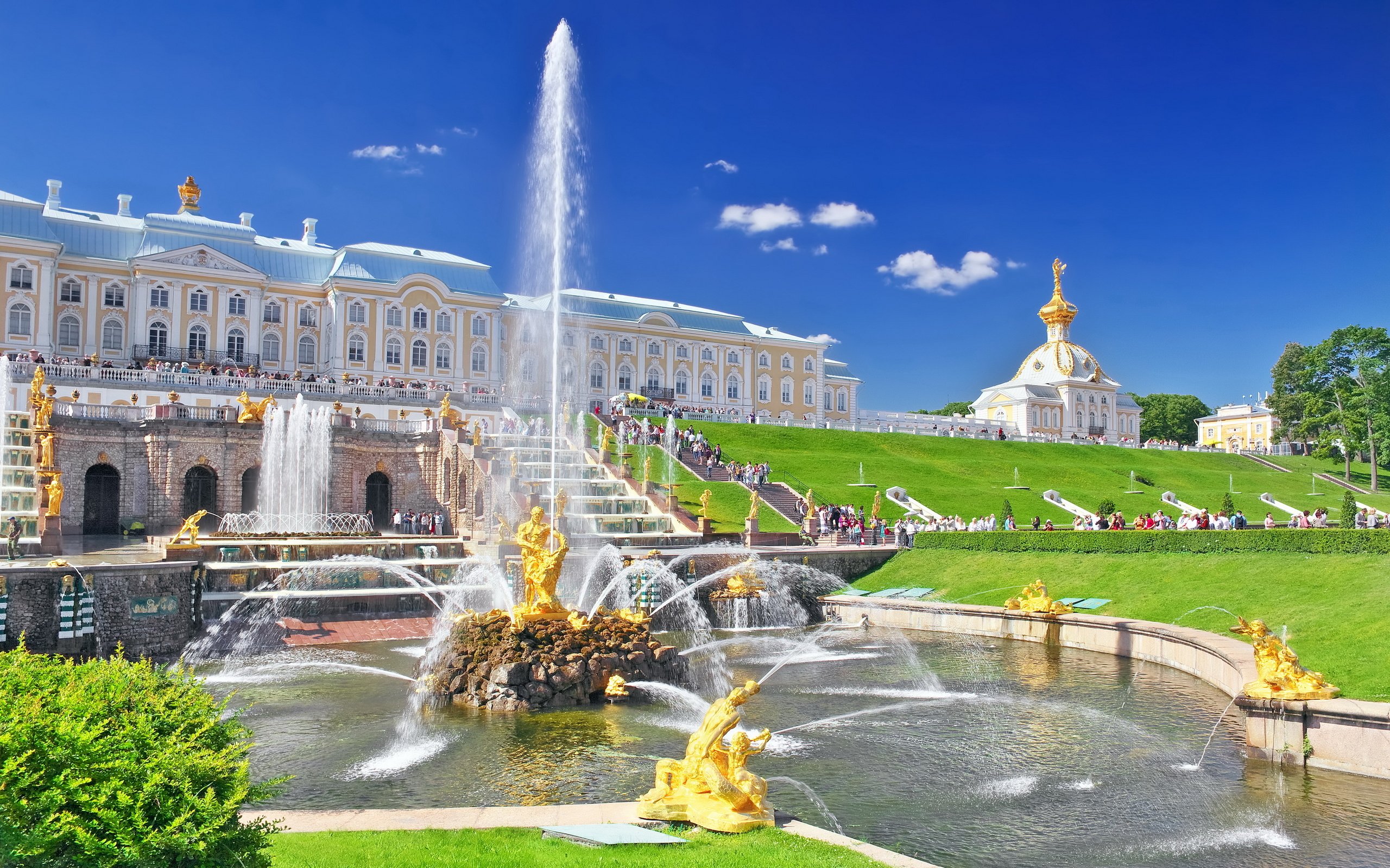 Обои фонтан, россия, дворец, санкт-петербург, петергоф, петродворец, fountain, russia, palace, saint petersburg, peterhof, petrodvorets разрешение 3500x2186 Загрузить