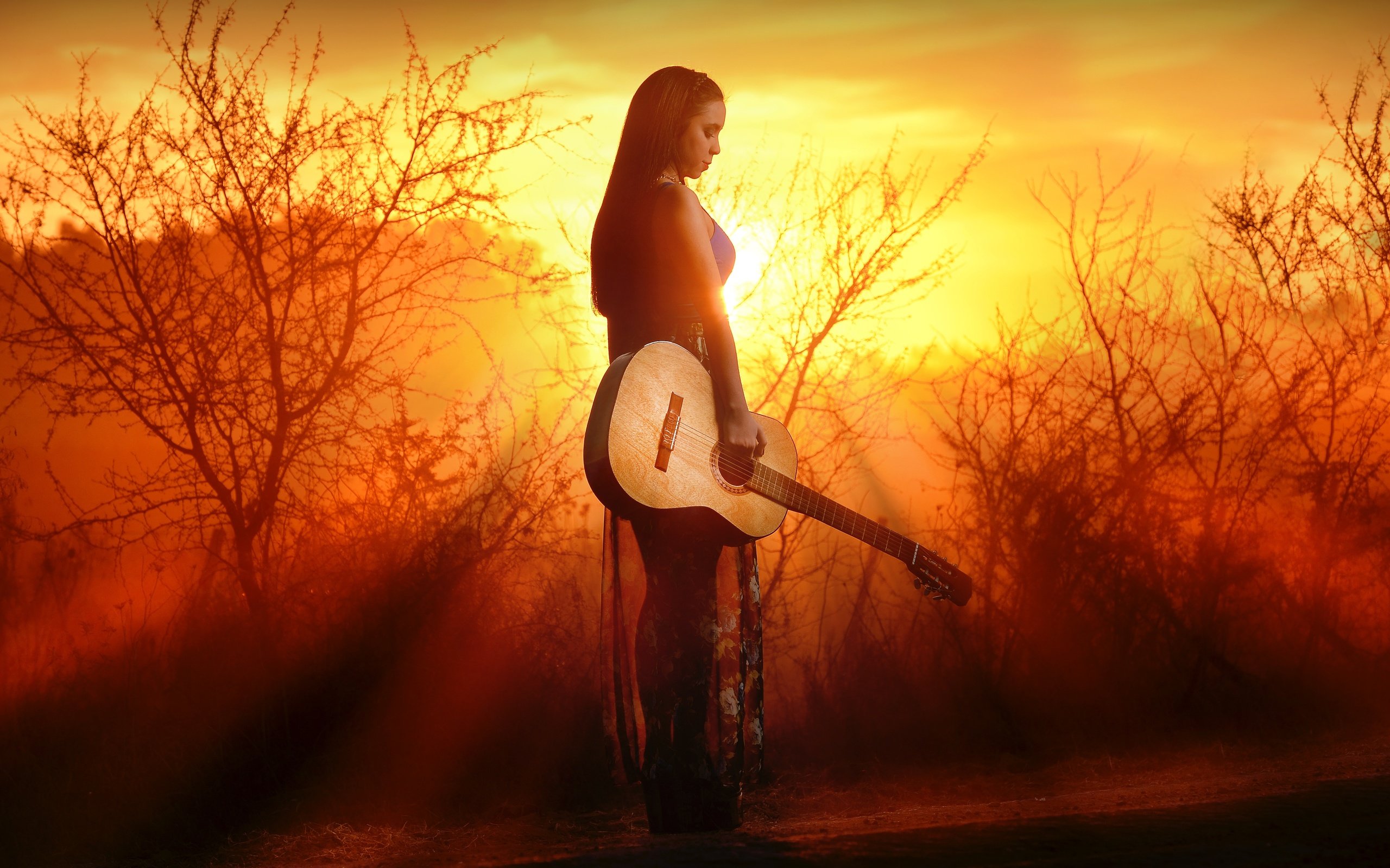 Обои природа, закат, девушка, гитара, nature, sunset, girl, guitar разрешение 4928x3264 Загрузить