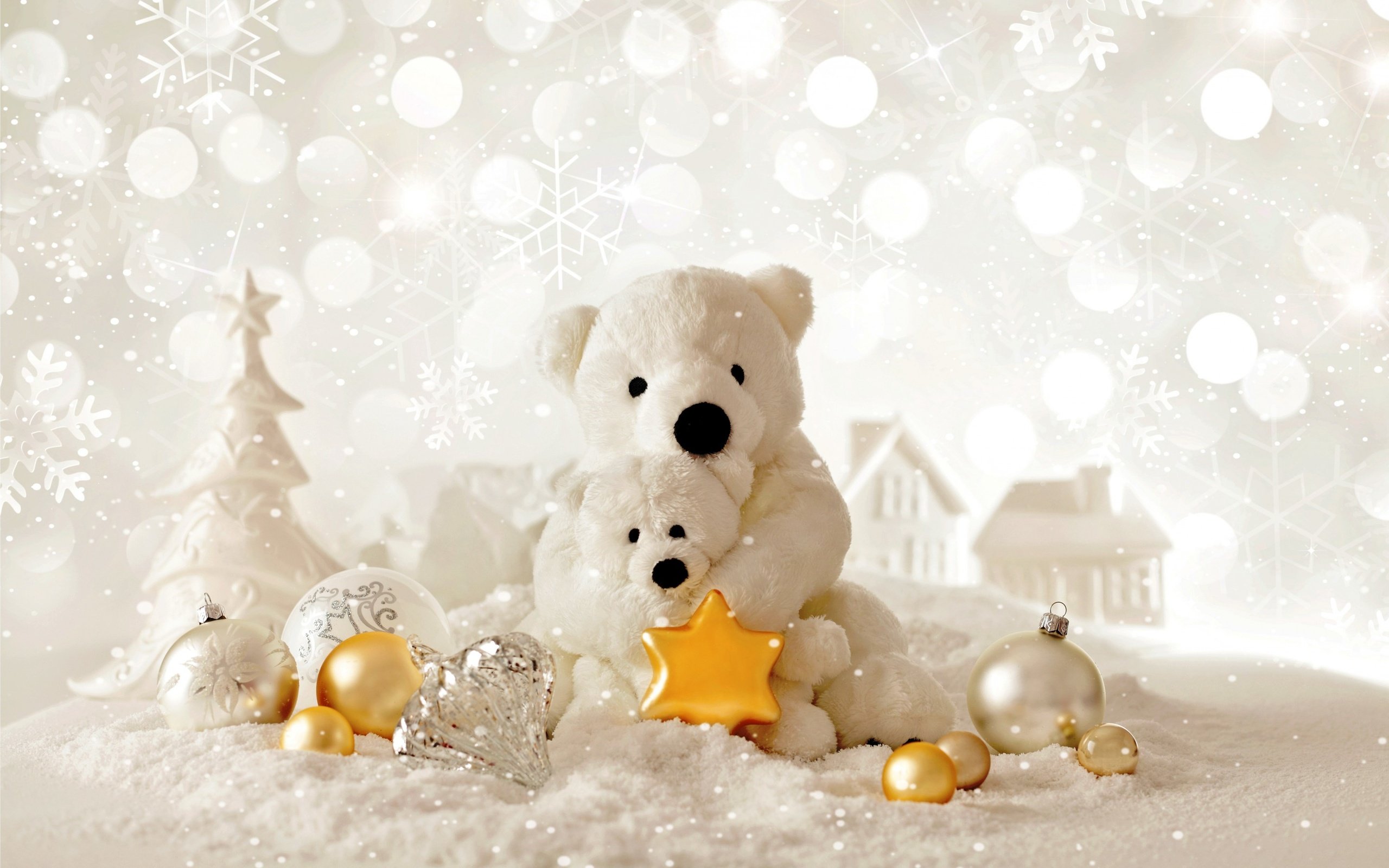 Обои рождество, снег, елочные игрушки, новый год, медведи, елка, звездочка, зима, домики, мишки, шарики, игрушки, christmas, snow, christmas decorations, new year, tree, asterisk, winter, houses, bears, balls, toys разрешение 2880x1800 Загрузить