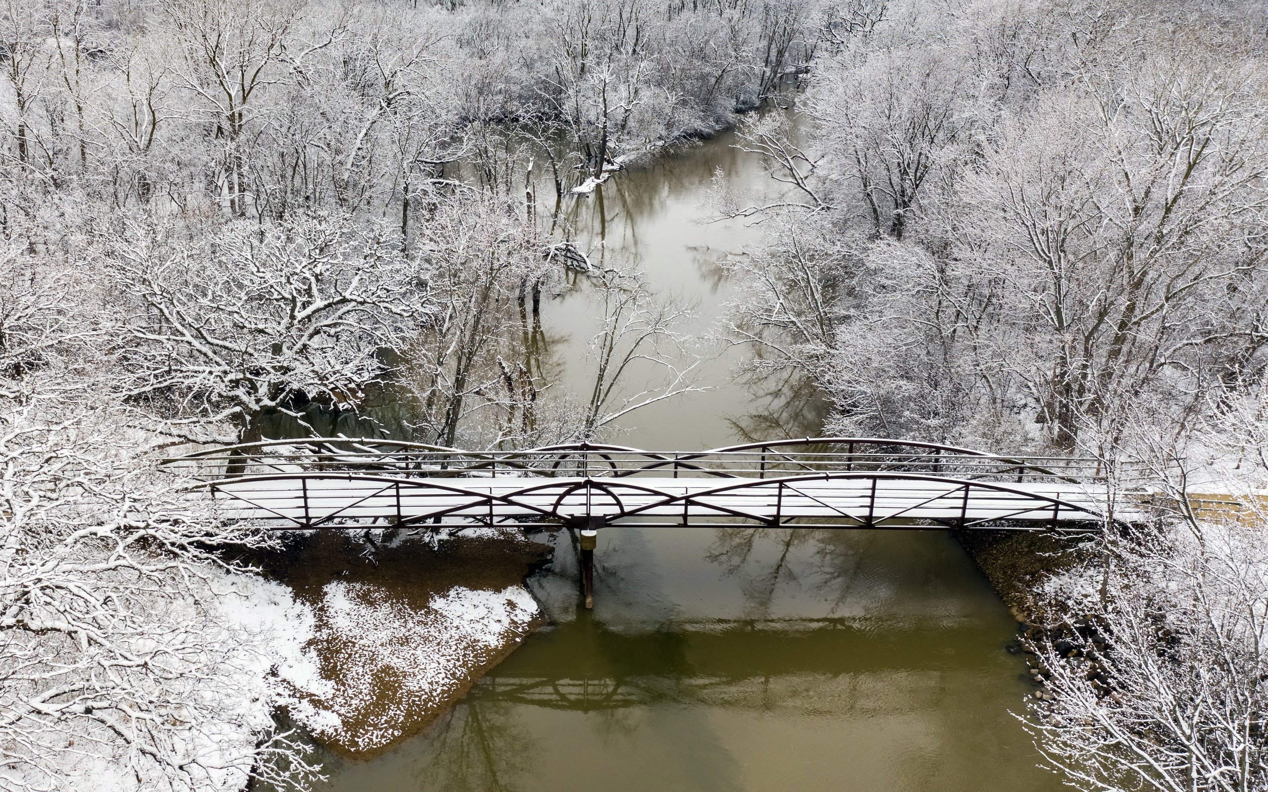 Обои река, зима, мост, river, winter, bridge разрешение 4095x2728 Загрузить