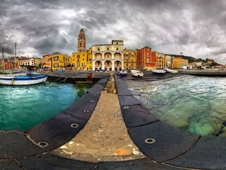 Обои ночь, вода, море, венеция, италия, пристань, night, water, sea, venice, italy, marina разрешение 3200x1200 Загрузить