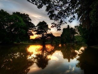 Обои деревья, река, закат, отражение, trees, river, sunset, reflection разрешение 2560x1600 Загрузить