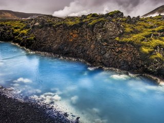 Обои река, камни, исландия, голубая вода, горячий источник, river, stones, iceland, blue water, hot spring разрешение 1920x1080 Загрузить
