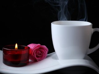 Обои роза, чашка, свеча, rose, cup, candle разрешение 1920x1280 Загрузить