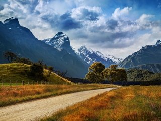 Обои небо, дорога, горы, новая зеландия, the sky, road, mountains, new zealand разрешение 2560x1600 Загрузить