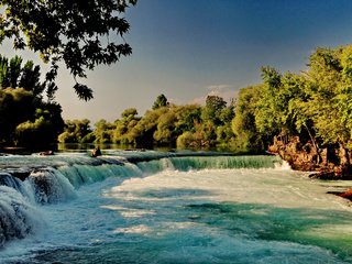 Обои река, природа, лес, водопад, river, nature, forest, waterfall разрешение 2560x1600 Загрузить