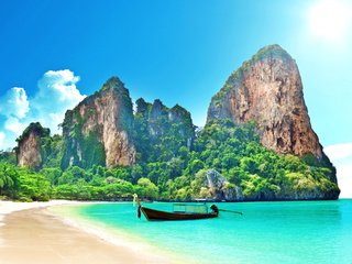 Обои море, пляж, лодка, отдых, таиланд, тропики, sea, beach, boat, stay, thailand, tropics разрешение 2560x1600 Загрузить