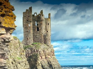 Обои скалы, море, замок, руины, шотландия, keiss castle в шотландии, keiss castle, замок кейс, rocks, sea, castle, ruins, scotland, keiss castle in scotland разрешение 2560x1440 Загрузить
