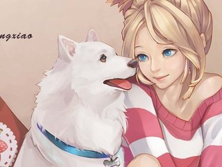 Обои арт, девушка, собака, ошейник, dong xiao, art, girl, dog, collar разрешение 1920x1200 Загрузить