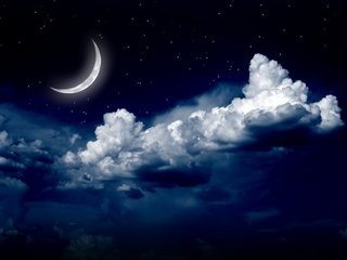 Обои небо, облака, ночь, звезды, луна, the sky, clouds, night, stars, the moon разрешение 2560x1600 Загрузить