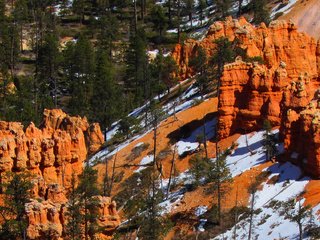 Обои деревья, скалы, снег, пейзаж, каньон, сша, штат юта, trees, rocks, snow, landscape, canyon, usa, utah разрешение 2048x1141 Загрузить