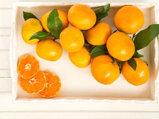 Обои листья, фрукты, оранжевые, мандарины, цитрусы, leaves, fruit, orange, tangerines, citrus разрешение 4000x2660 Загрузить